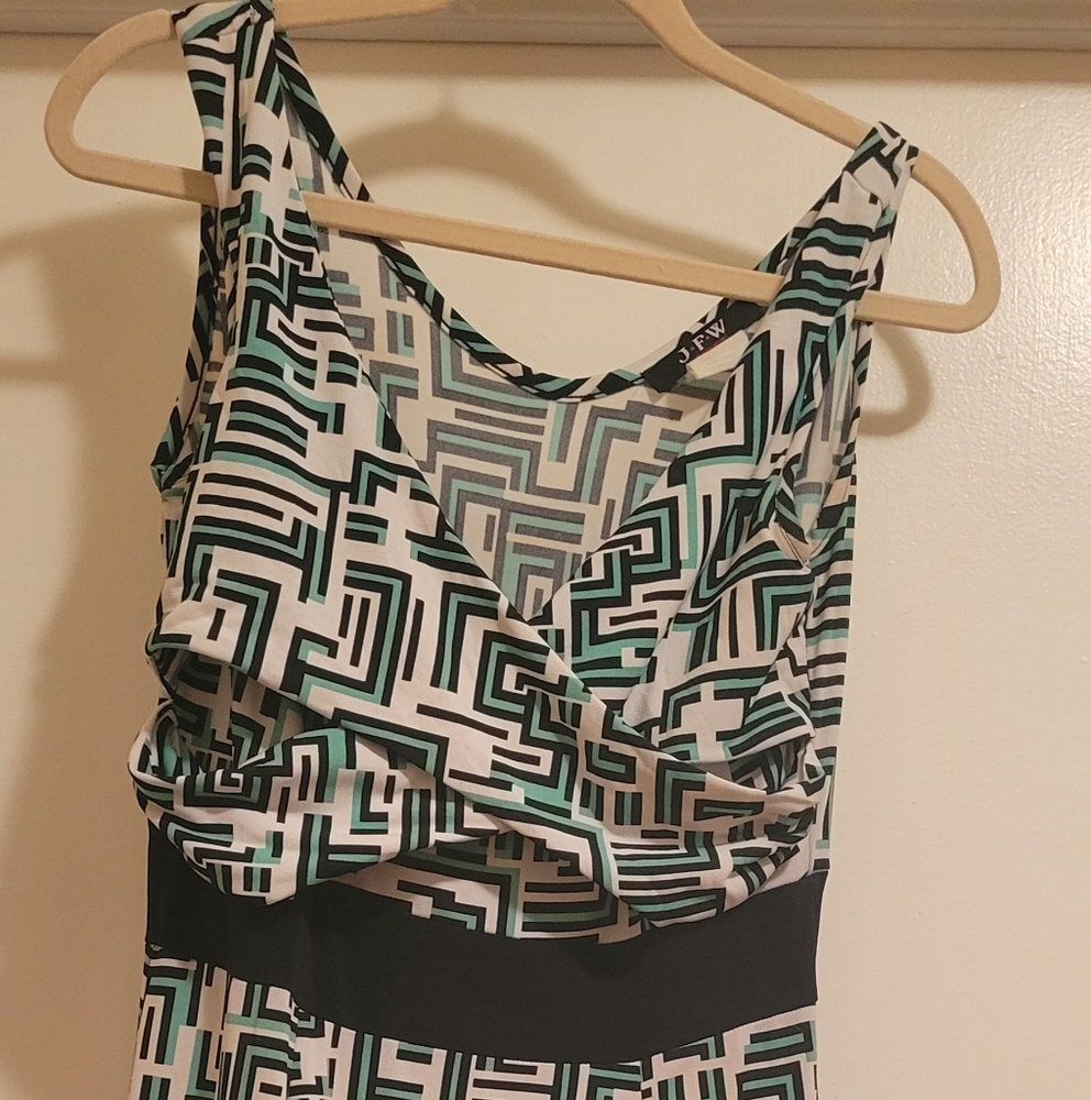 Chic Geometric Midi Dress in Black and Green By JFW Size M